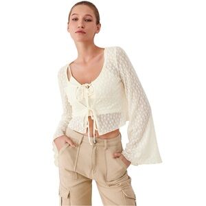 Women’s Cider Bell Sleeve Lace Up Boho Blouse SZ S